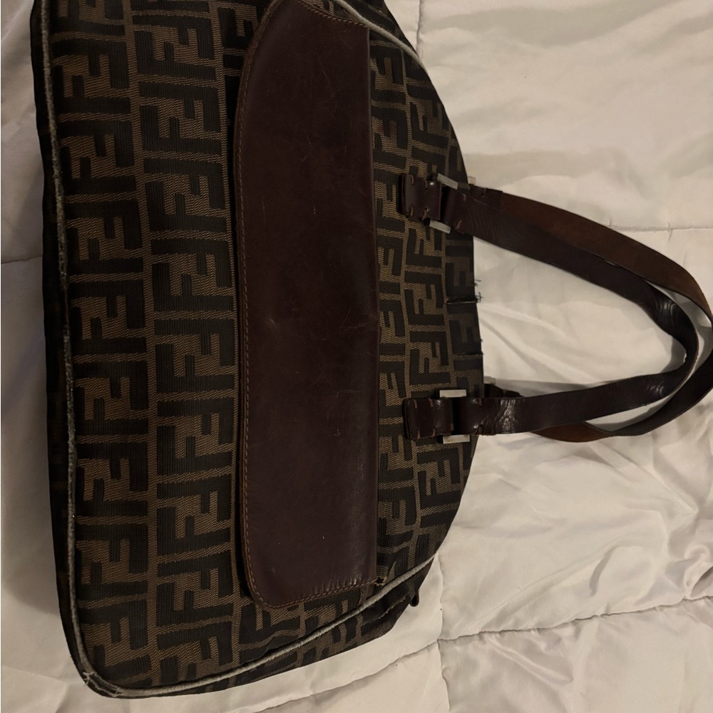 Fendi Brown and Black Tote with Geometric Pattern